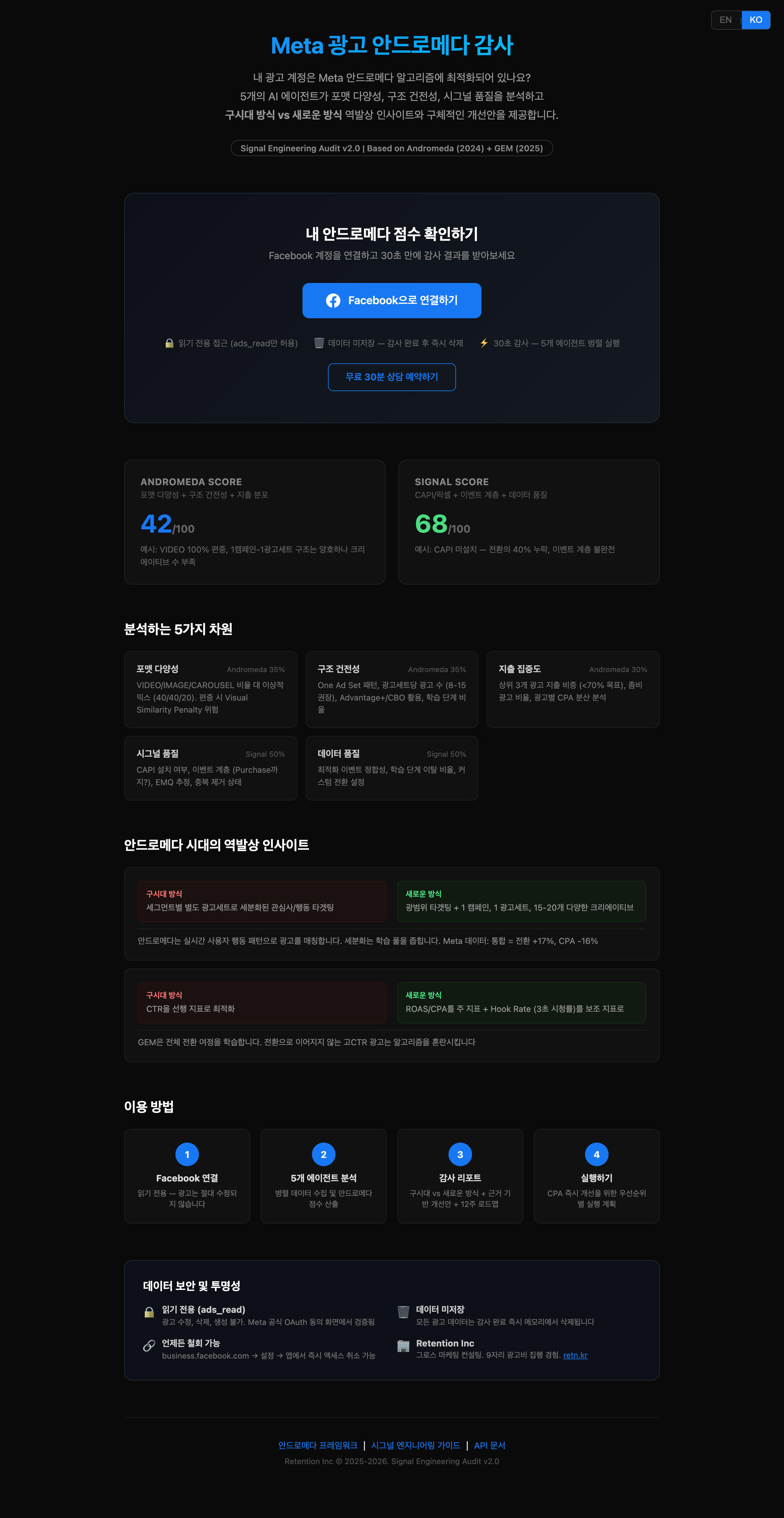 Meta Ads Andromeda Audit 랜딩 페이지